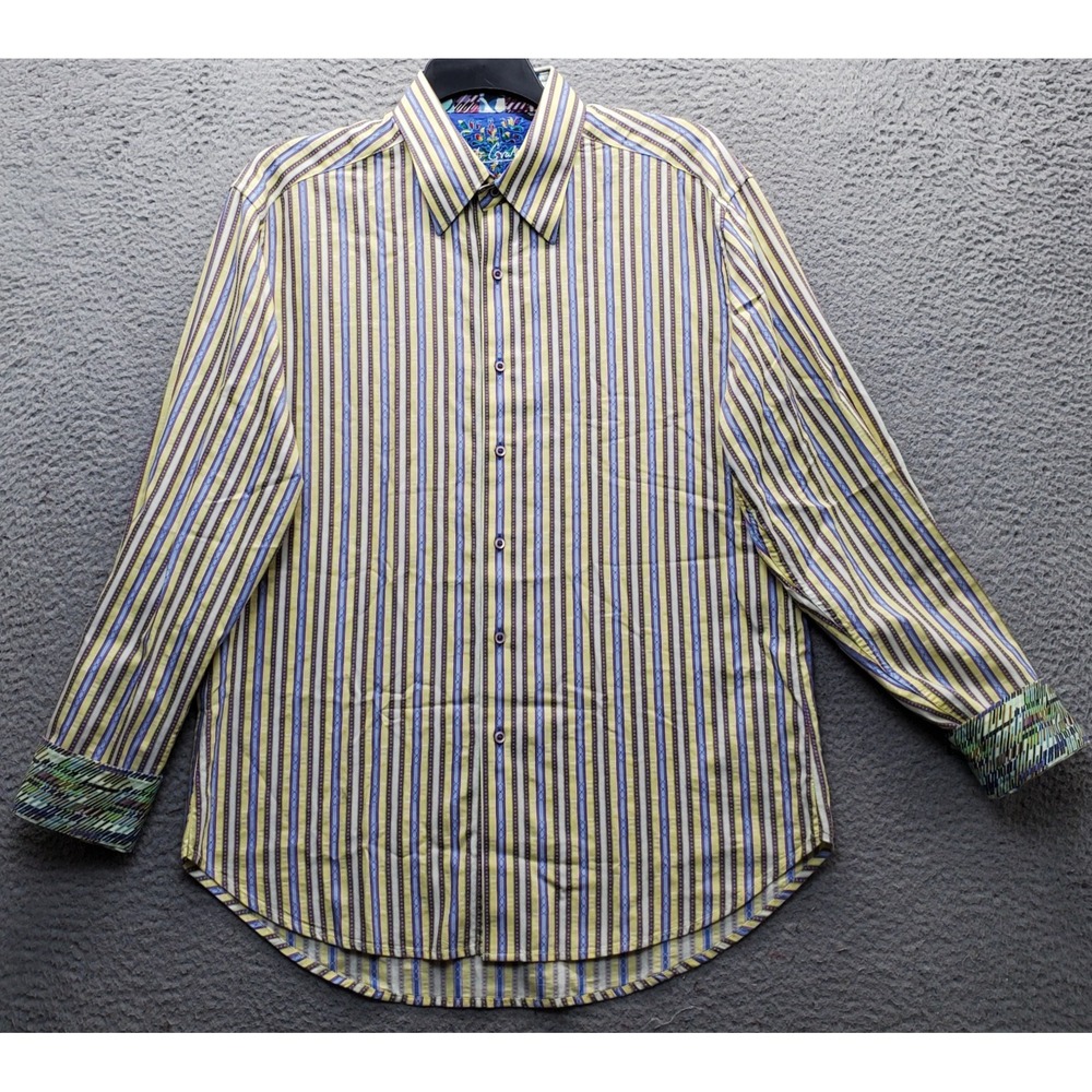 Robert Graham Shirt Mens XL Multi Striped Flip Cuffs Long Sleeve Button-Up EUC